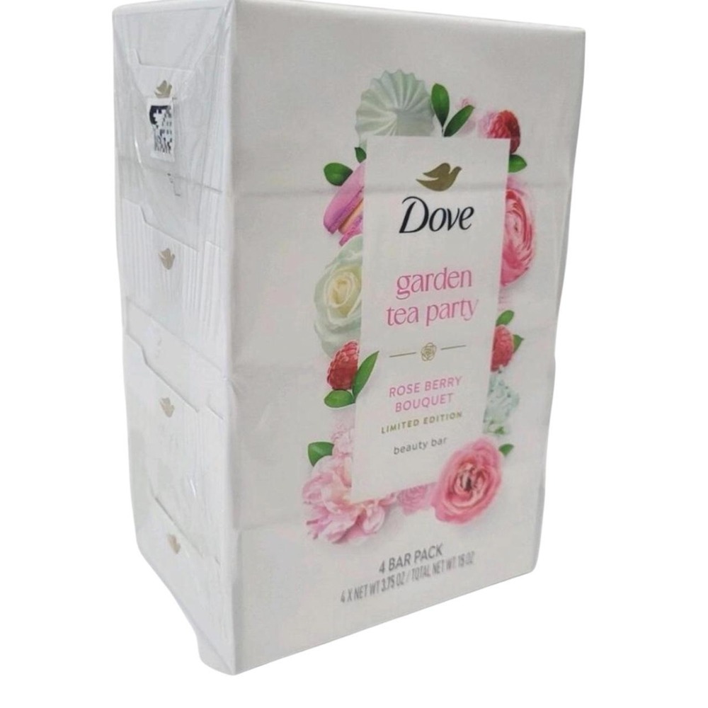 LIMITED EDITION - Dove Garden Tea Party Bar Soap - Rose Berry Bouquet - 4 pack